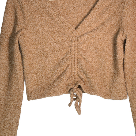 Wild Fable Sweater Women Small Heathered Brown Ruched Casual Cozy Soft Cropped - Picture 3 of 8